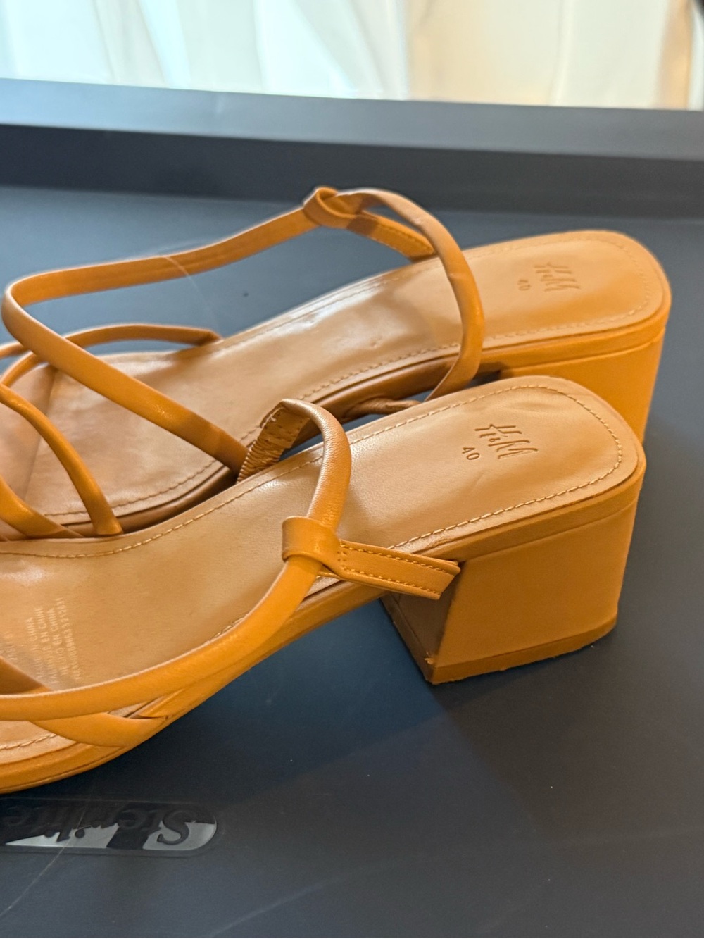 H&M Mustard Yellow Strappy Block Heel Sandals